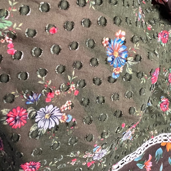 FARM Rio Patchwork Floral Smocked Neck Long Sleeve Blouse Sz S Boho Cottagecore - Picture 11 of 13